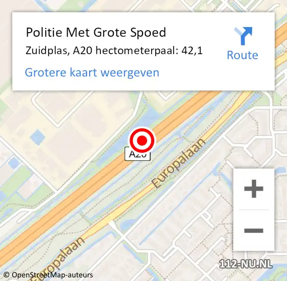 Locatie op kaart van de 112 melding: Politie Met Grote Spoed Naar Zuidplas, A20 hectometerpaal: 42,1 op 19 januari 2024 10:30