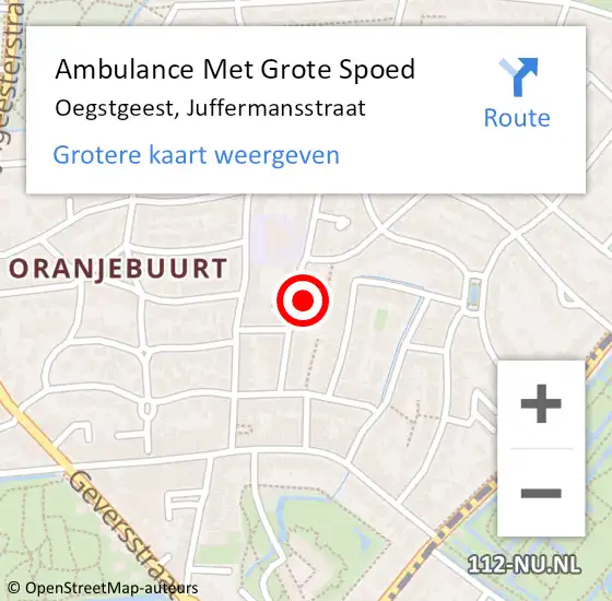 Locatie op kaart van de 112 melding: Ambulance Met Grote Spoed Naar Oegstgeest, Juffermansstraat op 19 januari 2024 10:30