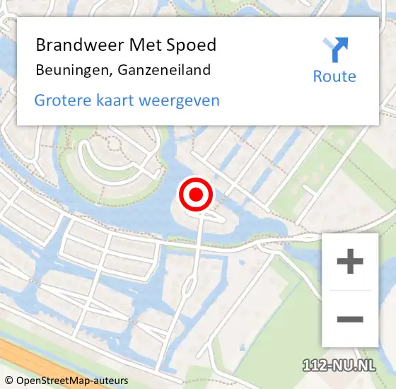 Locatie op kaart van de 112 melding: Brandweer Met Spoed Naar Beuningen, Ganzeneiland op 19 januari 2024 10:54