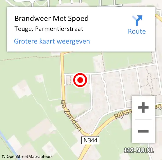 Locatie op kaart van de 112 melding: Brandweer Met Spoed Naar Teuge, Parmentierstraat op 19 januari 2024 11:02