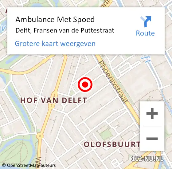 Locatie op kaart van de 112 melding: Ambulance Met Spoed Naar Delft, Fransen van de Puttestraat op 19 januari 2024 11:17