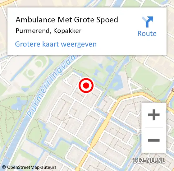 Locatie op kaart van de 112 melding: Ambulance Met Grote Spoed Naar Purmerend, Kopakker op 19 januari 2024 11:34