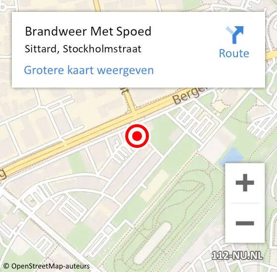 Locatie op kaart van de 112 melding: Brandweer Met Spoed Naar Sittard, Stockholmstraat op 19 januari 2024 12:21