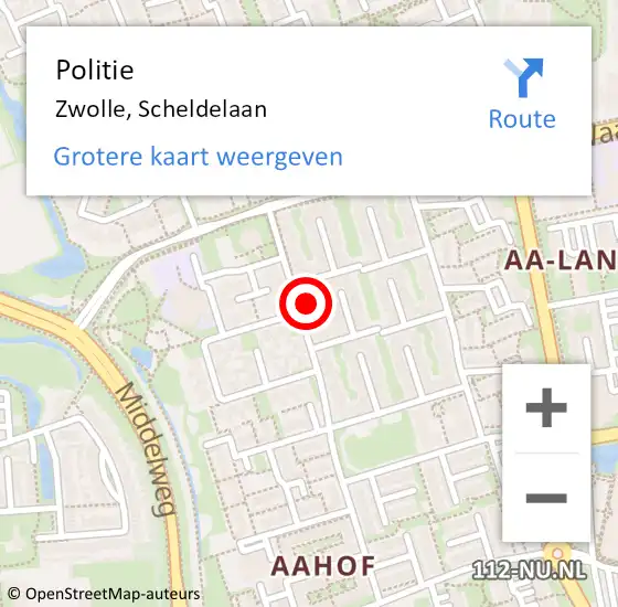 Locatie op kaart van de 112 melding: Politie Zwolle, Scheldelaan op 19 januari 2024 12:24