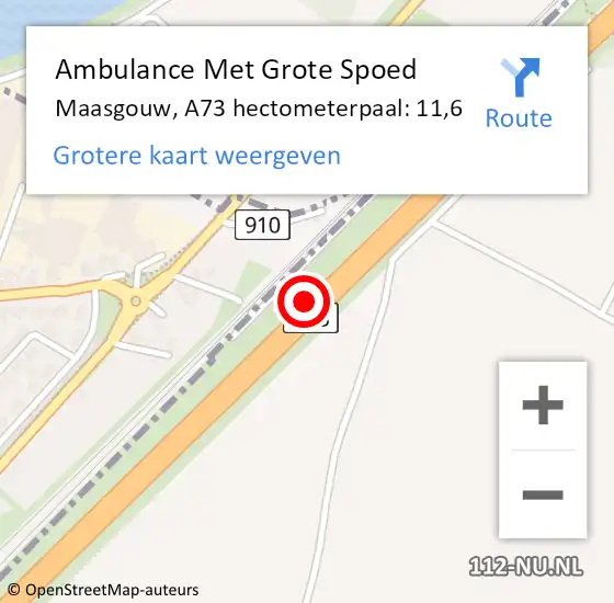 Locatie op kaart van de 112 melding: Ambulance Met Grote Spoed Naar Maasgouw, A73 hectometerpaal: 11,6 op 19 januari 2024 12:49