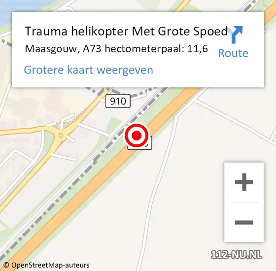 Locatie op kaart van de 112 melding: Trauma helikopter Met Grote Spoed Naar Maasgouw, A73 hectometerpaal: 11,6 op 19 januari 2024 12:49