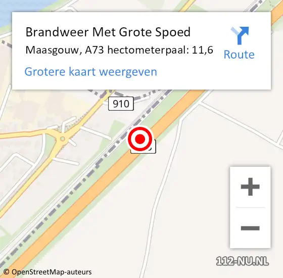 Locatie op kaart van de 112 melding: Brandweer Met Grote Spoed Naar Maasgouw, A73 hectometerpaal: 11,6 op 19 januari 2024 12:49