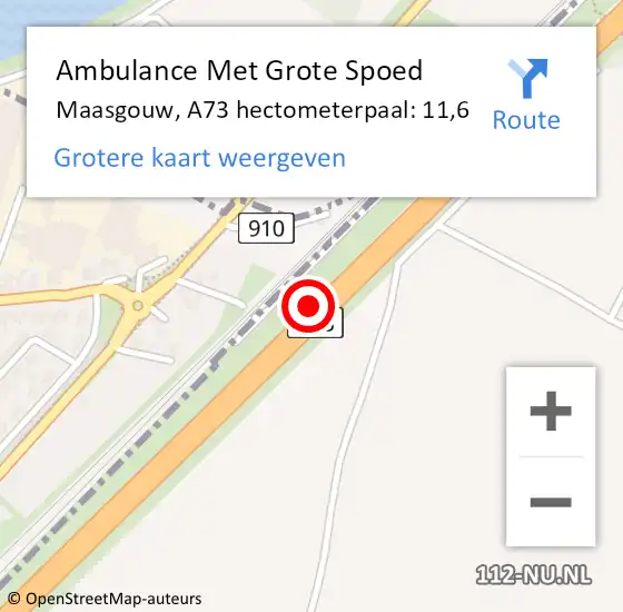 Locatie op kaart van de 112 melding: Ambulance Met Grote Spoed Naar Maasgouw, A73 hectometerpaal: 11,6 op 19 januari 2024 12:53