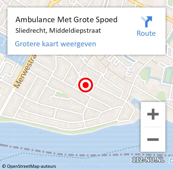 Locatie op kaart van de 112 melding: Ambulance Met Grote Spoed Naar Sliedrecht, Middeldiepstraat op 19 januari 2024 12:58