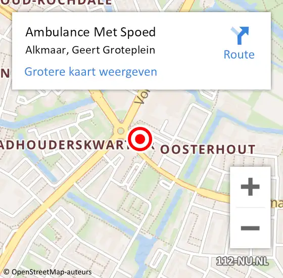 Locatie op kaart van de 112 melding: Ambulance Met Spoed Naar Alkmaar, Geert Groteplein op 19 januari 2024 13:50