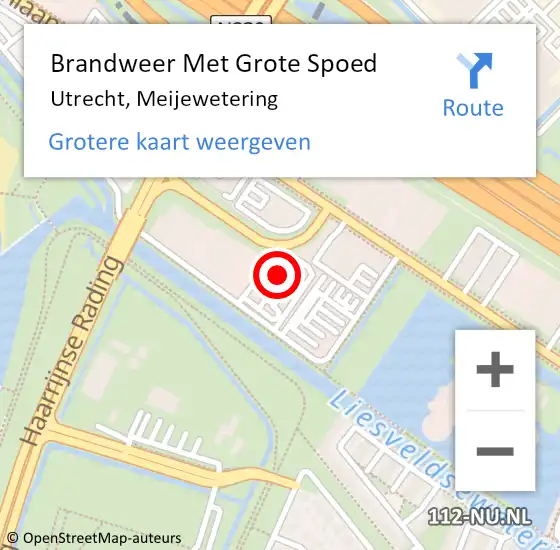 Locatie op kaart van de 112 melding: Brandweer Met Grote Spoed Naar Utrecht, Meijewetering op 19 januari 2024 13:53