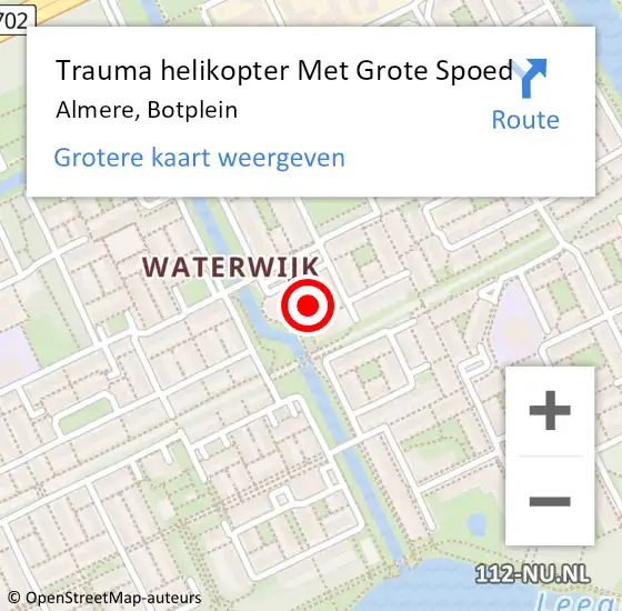 Locatie op kaart van de 112 melding: Trauma helikopter Met Grote Spoed Naar Almere, Botplein op 19 januari 2024 13:54