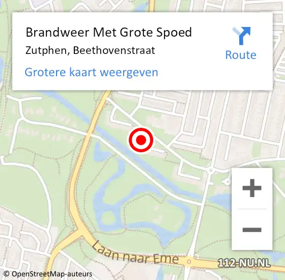 Locatie op kaart van de 112 melding: Brandweer Met Grote Spoed Naar Zutphen, Beethovenstraat op 19 januari 2024 14:11