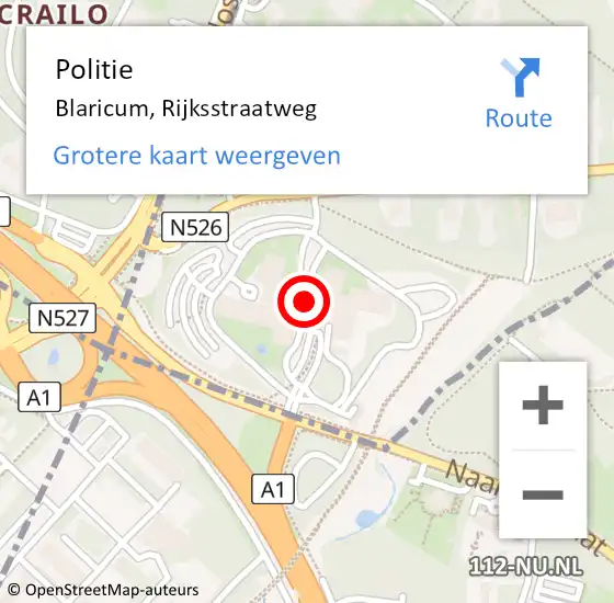 Locatie op kaart van de 112 melding: Politie Blaricum, Rijksstraatweg op 19 januari 2024 14:19