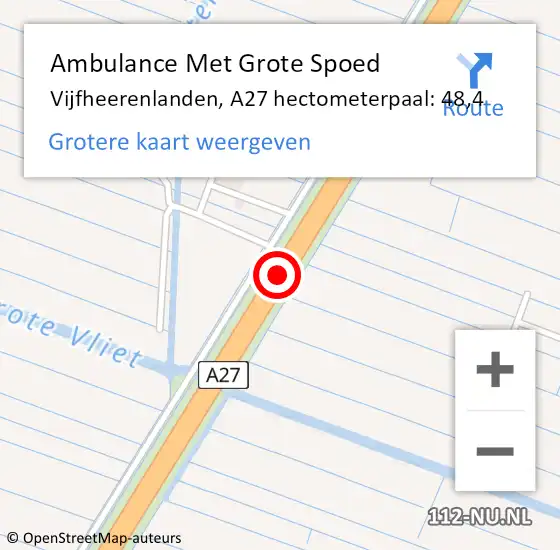Locatie op kaart van de 112 melding: Ambulance Met Grote Spoed Naar Vijfheerenlanden, A27 hectometerpaal: 48,4 op 19 januari 2024 14:42