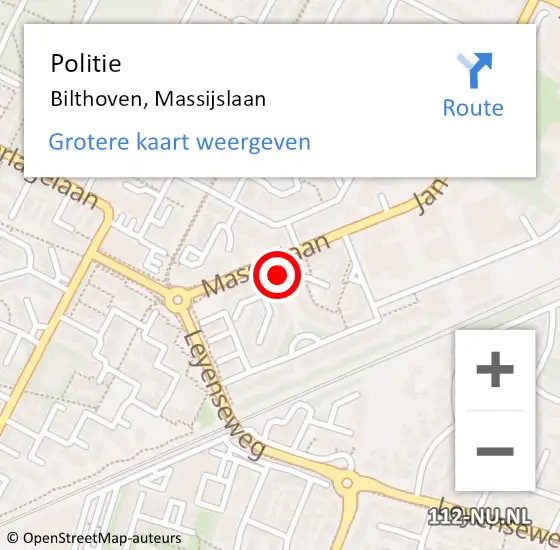 Locatie op kaart van de 112 melding: Politie Bilthoven, Massijslaan op 19 januari 2024 14:59