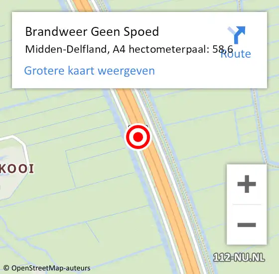 Locatie op kaart van de 112 melding: Brandweer Geen Spoed Naar Midden-Delfland, A4 hectometerpaal: 58,6 op 19 januari 2024 15:25