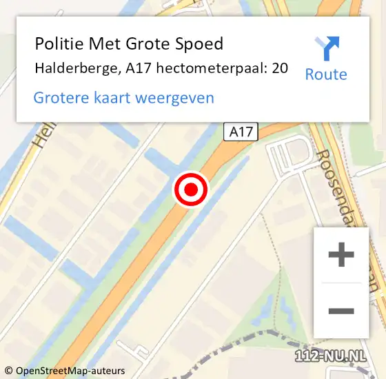 Locatie op kaart van de 112 melding: Politie Met Grote Spoed Naar Halderberge, A17 hectometerpaal: 20 op 19 januari 2024 15:37