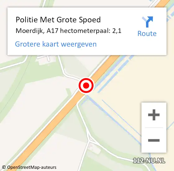 Locatie op kaart van de 112 melding: Politie Met Grote Spoed Naar Moerdijk, A17 hectometerpaal: 2,1 op 19 januari 2024 15:40