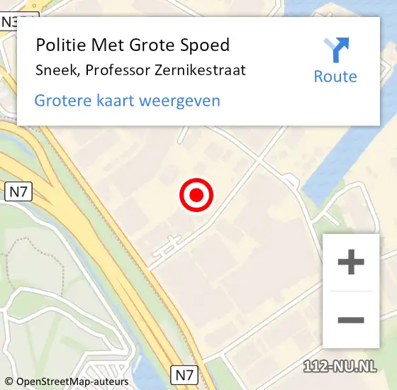 Locatie op kaart van de 112 melding: Politie Met Grote Spoed Naar Sneek, Professor Zernikestraat op 19 januari 2024 16:02