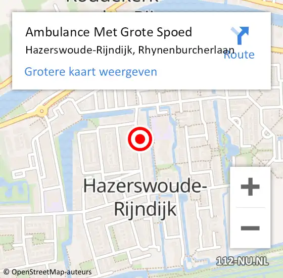 Locatie op kaart van de 112 melding: Ambulance Met Grote Spoed Naar Hazerswoude-Rijndijk, Rhynenburcherlaan op 19 januari 2024 16:18
