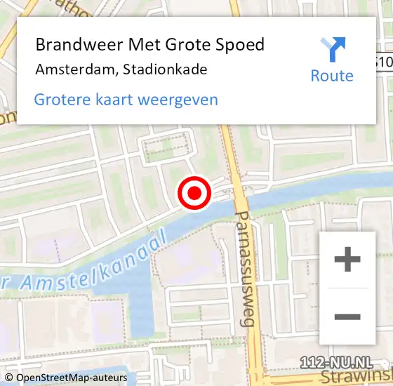 Locatie op kaart van de 112 melding: Brandweer Met Grote Spoed Naar Amsterdam, Stadionkade op 19 januari 2024 16:26