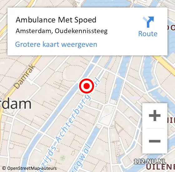 Locatie op kaart van de 112 melding: Ambulance Met Spoed Naar Amsterdam, Oudekennissteeg op 19 januari 2024 16:29