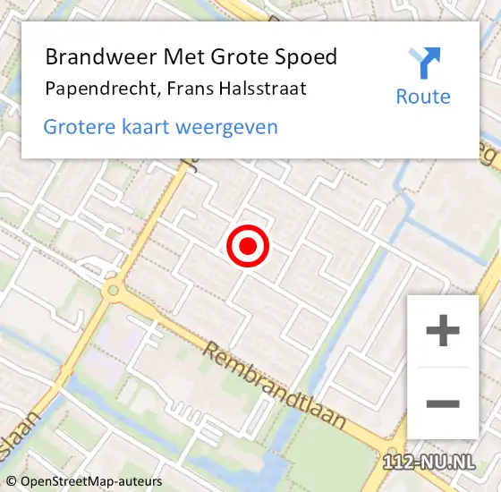 Locatie op kaart van de 112 melding: Brandweer Met Grote Spoed Naar Papendrecht, Frans Halsstraat op 19 januari 2024 16:29