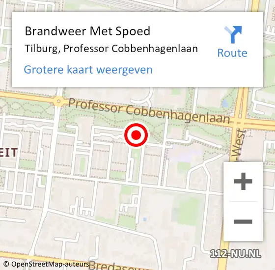 Locatie op kaart van de 112 melding: Brandweer Met Spoed Naar Tilburg, Professor Cobbenhagenlaan op 19 januari 2024 16:57