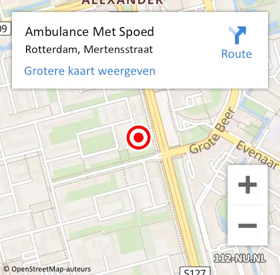 Locatie op kaart van de 112 melding: Ambulance Met Spoed Naar Rotterdam, Mertensstraat op 19 januari 2024 17:06