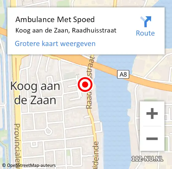 Locatie op kaart van de 112 melding: Ambulance Met Spoed Naar Koog aan de Zaan, Raadhuisstraat op 19 januari 2024 17:14
