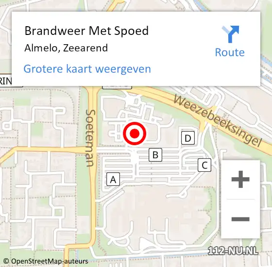 Locatie op kaart van de 112 melding: Brandweer Met Spoed Naar Almelo, Zeearend op 19 januari 2024 17:39