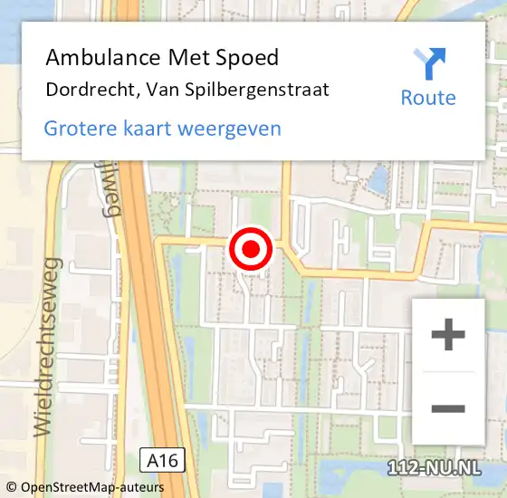 Locatie op kaart van de 112 melding: Ambulance Met Spoed Naar Dordrecht, Van Spilbergenstraat op 19 januari 2024 17:40