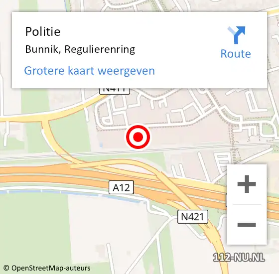 Locatie op kaart van de 112 melding: Politie Bunnik, Regulierenring op 19 januari 2024 17:47