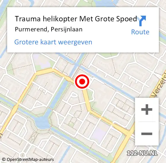 Locatie op kaart van de 112 melding: Trauma helikopter Met Grote Spoed Naar Purmerend, Persijnlaan op 19 januari 2024 18:20