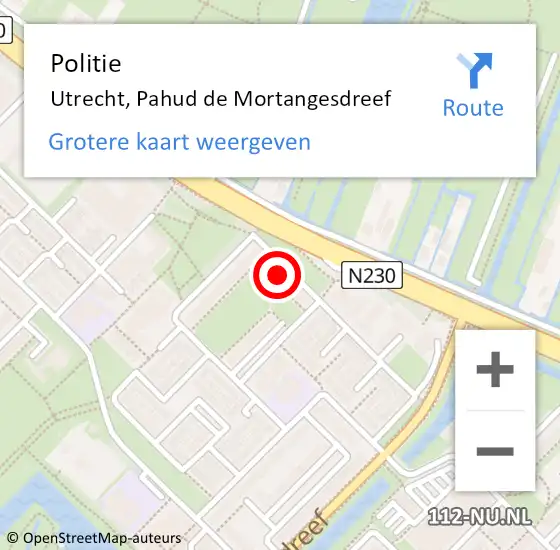 Locatie op kaart van de 112 melding: Politie Utrecht, Pahud de Mortangesdreef op 19 januari 2024 18:38