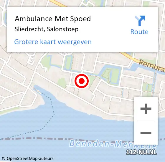 Locatie op kaart van de 112 melding: Ambulance Met Spoed Naar Sliedrecht, Salonstoep op 19 januari 2024 19:24