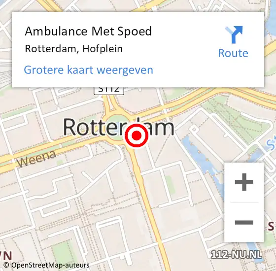 Locatie op kaart van de 112 melding: Ambulance Met Spoed Naar Rotterdam, Hofplein op 19 januari 2024 20:07