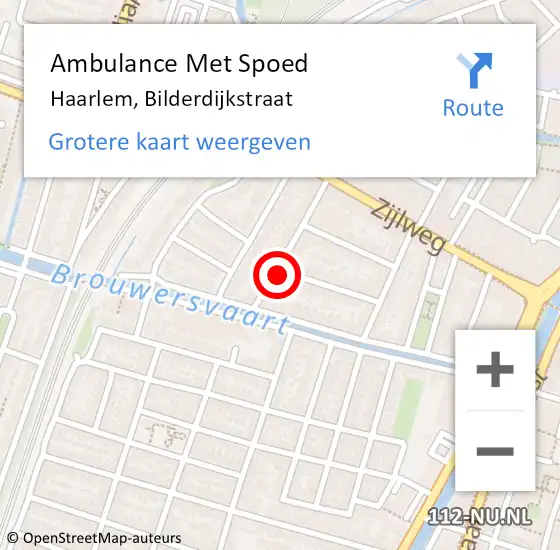 Locatie op kaart van de 112 melding: Ambulance Met Spoed Naar Haarlem, Bilderdijkstraat op 19 januari 2024 20:22