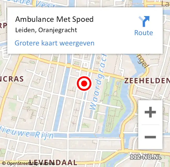 Locatie op kaart van de 112 melding: Ambulance Met Spoed Naar Leiden, Oranjegracht op 19 januari 2024 20:29