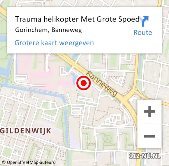 Locatie op kaart van de 112 melding: Trauma helikopter Met Grote Spoed Naar Gorinchem, Banneweg op 19 januari 2024 21:02