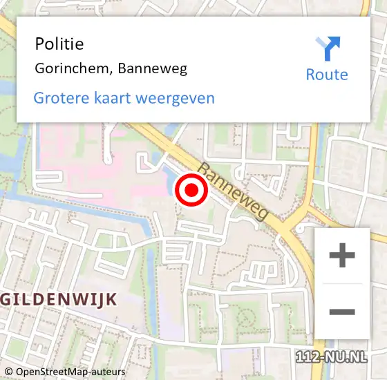 Locatie op kaart van de 112 melding: Politie Gorinchem, Banneweg op 19 januari 2024 21:07