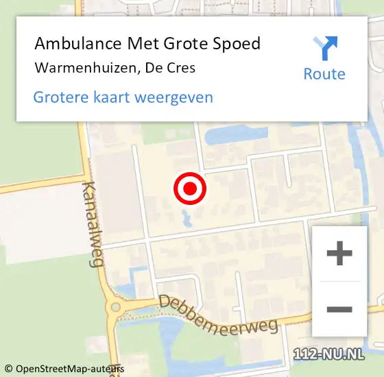 Locatie op kaart van de 112 melding: Ambulance Met Grote Spoed Naar Warmenhuizen, De Cres op 19 januari 2024 21:07