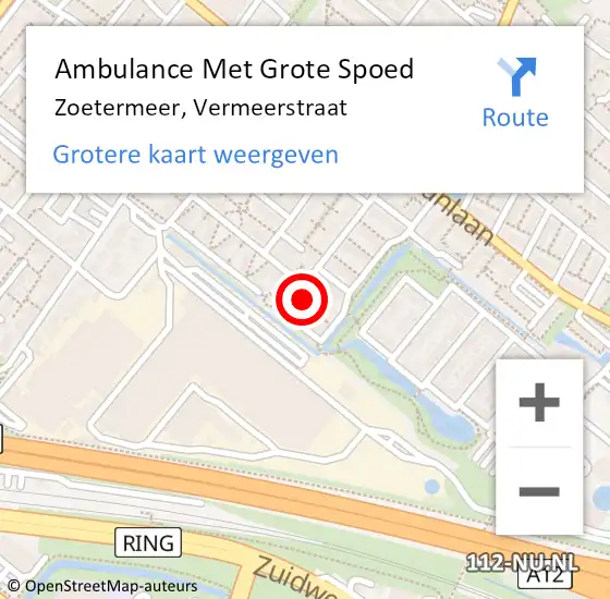 Locatie op kaart van de 112 melding: Ambulance Met Grote Spoed Naar Zoetermeer, Vermeerstraat op 19 januari 2024 21:33