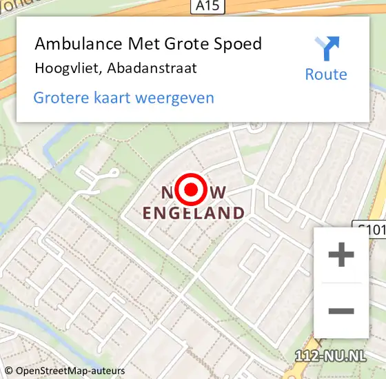 Locatie op kaart van de 112 melding: Ambulance Met Grote Spoed Naar Hoogvliet, Abadanstraat op 19 januari 2024 22:21