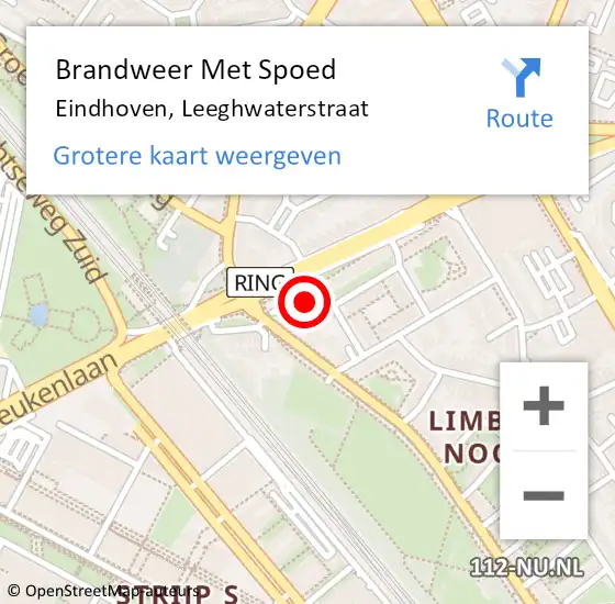 Locatie op kaart van de 112 melding: Brandweer Met Spoed Naar Eindhoven, Leeghwaterstraat op 19 januari 2024 22:36