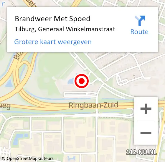Locatie op kaart van de 112 melding: Brandweer Met Spoed Naar Tilburg, Generaal Winkelmanstraat op 19 januari 2024 22:43