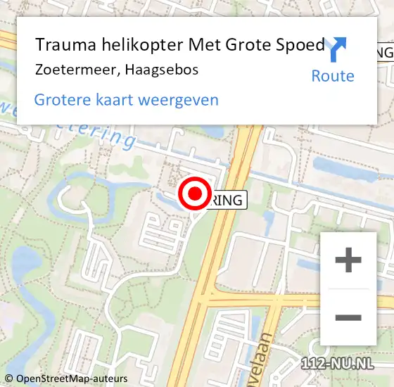 Locatie op kaart van de 112 melding: Trauma helikopter Met Grote Spoed Naar Zoetermeer, Haagsebos op 20 januari 2024 00:04