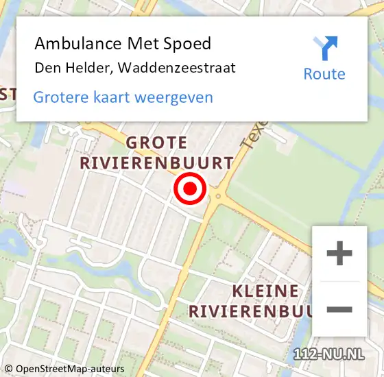 Locatie op kaart van de 112 melding: Ambulance Met Spoed Naar Den Helder, Waddenzeestraat op 20 januari 2024 00:04