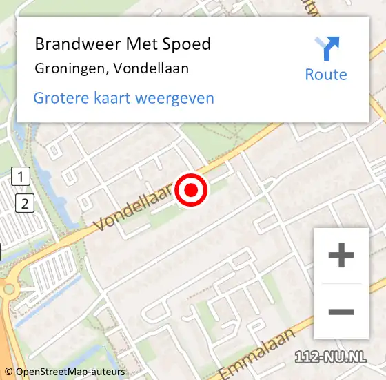 Locatie op kaart van de 112 melding: Brandweer Met Spoed Naar Groningen, Vondellaan op 20 januari 2024 00:35